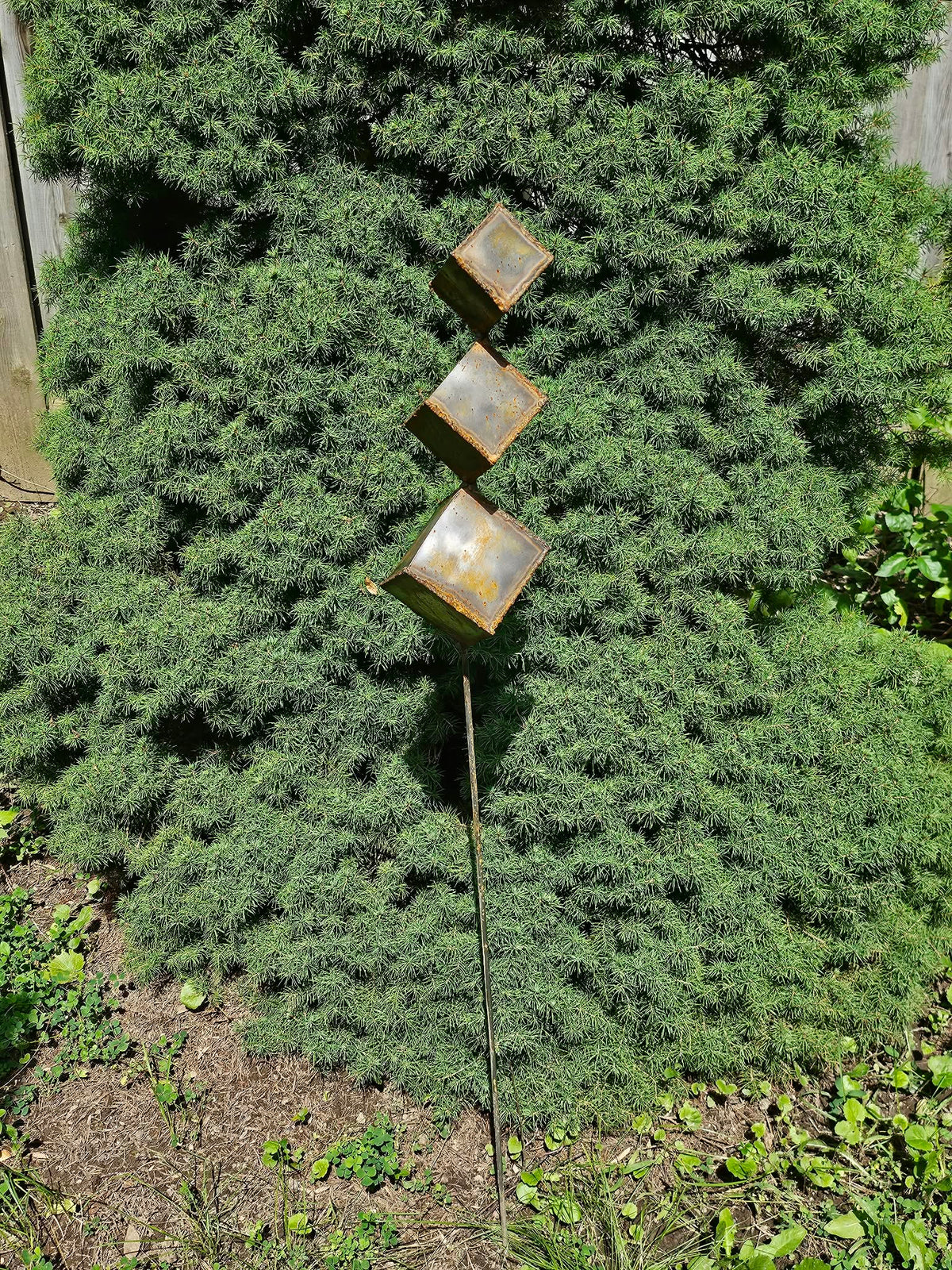Three Cubes | Lawn Sculpture 36" | Geometric Metal Garden Ornament | cubearts.ca